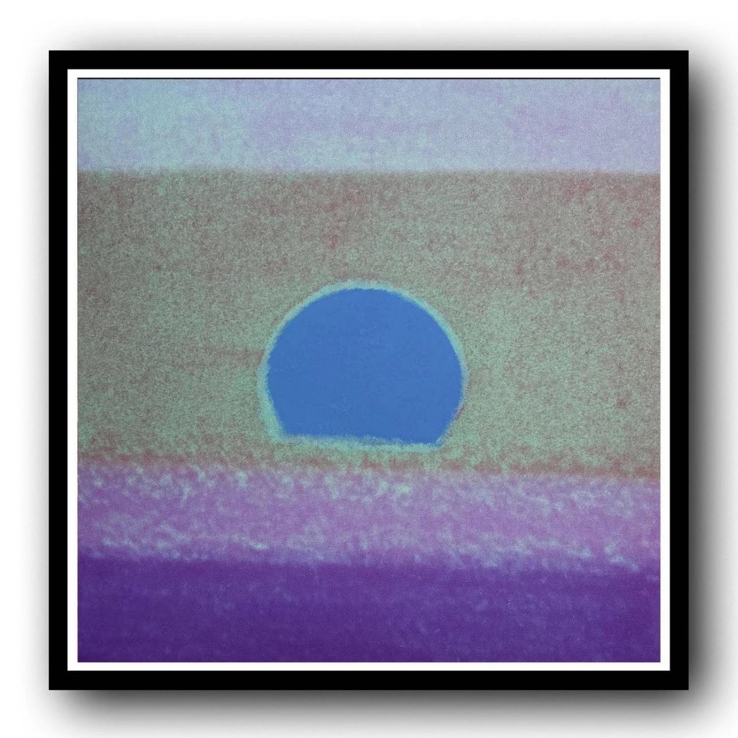 Abstract artwork with a blue sunset on a gradient horizon